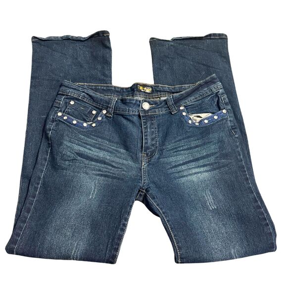 Western Y2K Rodeo Glam McBling Size L 13 Rhinestone Studded Denim Bootcut Jeans - Picture 1 of 8